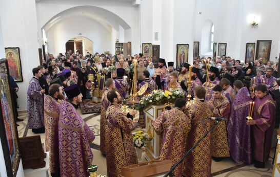 Схиархимандрит Илий (Ноздрин) молился за Архиерейским Богослужением в храме Сретения Господня. 